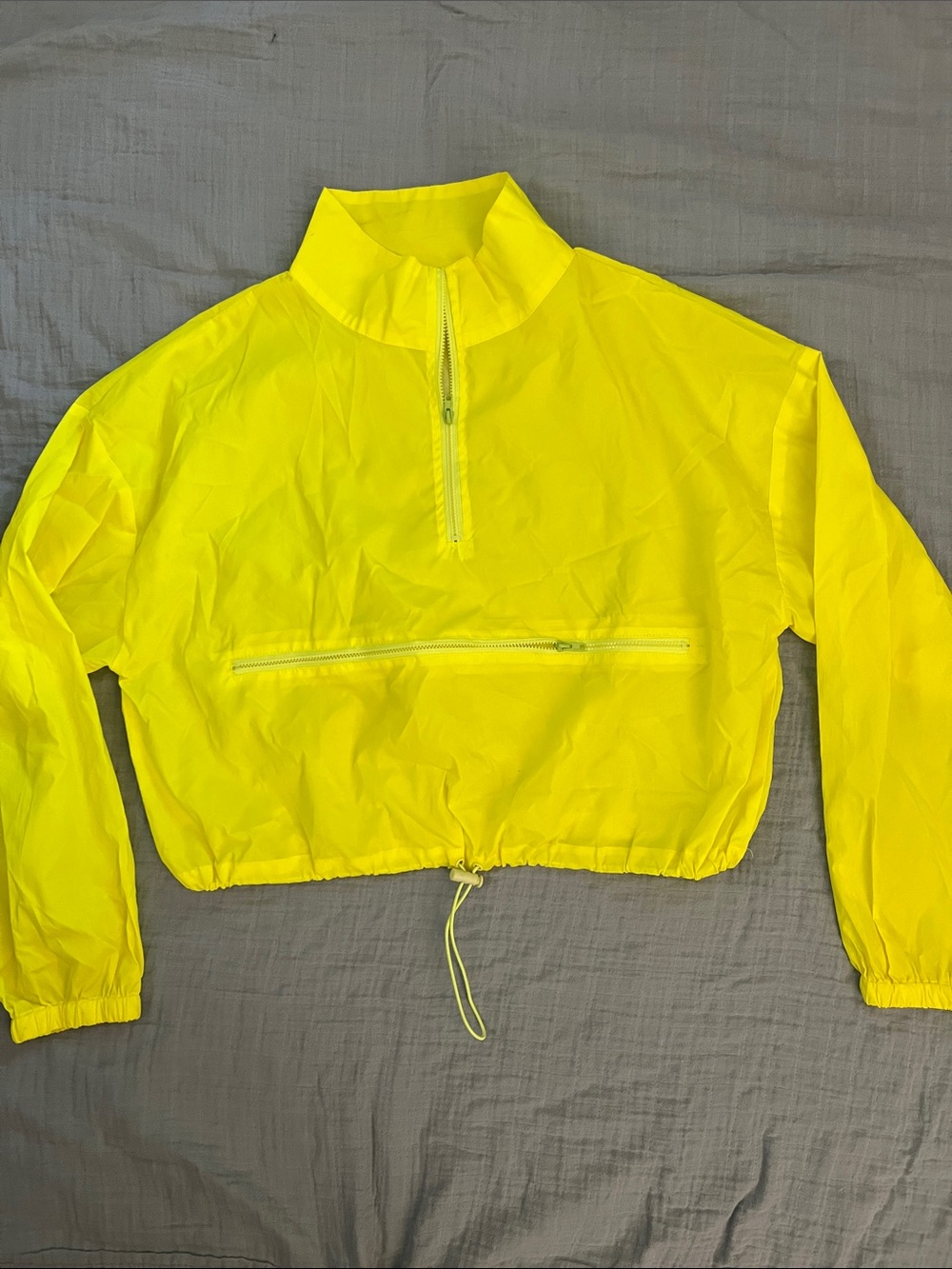 Women's Neon Yellow Cropped Windbreaker Jacket